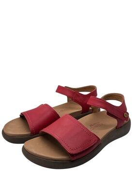 Vionic Awaken RX Sandals Womens 8 Red Leather Recovery Orthotic Adjustable Strap